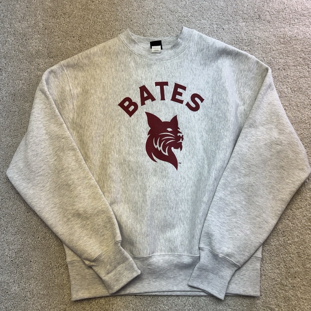 Vintage Bates College Sweatshirt Mens Medium Gray Bobcats Fleece Crewneck Logo